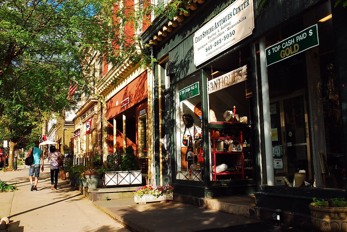 People walk along the main shopping district of Cold Spring, New York. Editorial credit: James Kirkikis / Shutterstock.com