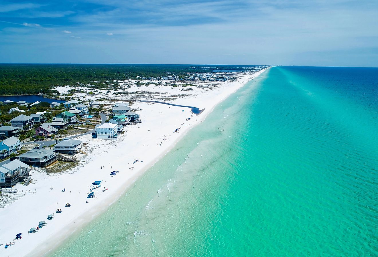 Aerial view of Grayton Beach Florida on a beautiful sprig afternoon.