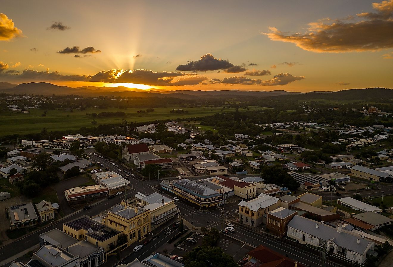 Sunset shot over the town of Gympie, Australia.
