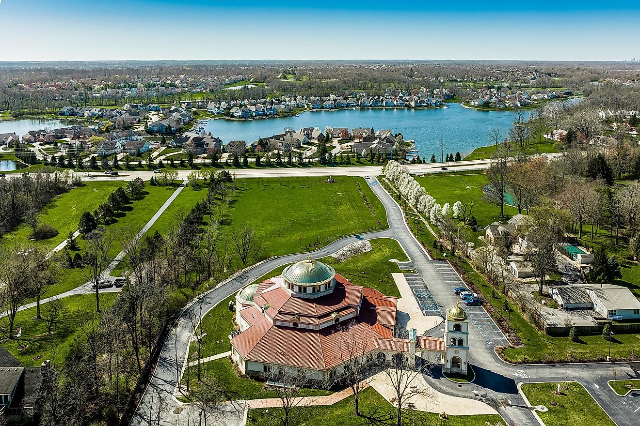 An aerial view of St. George Orthodox Church in Fishers, Indiana. Ted Alexander Somerville / Shutterstock.com