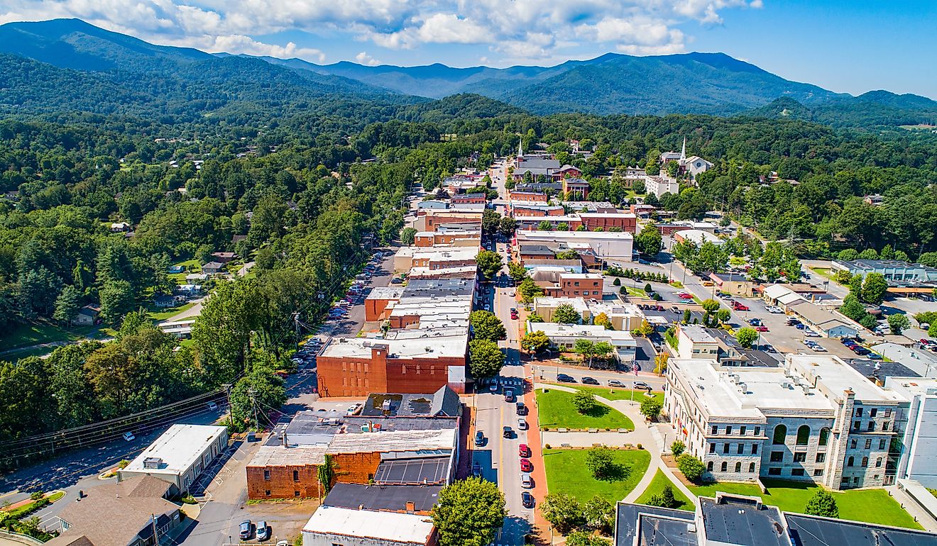 Aerial view of Waynesville, North Carolina.