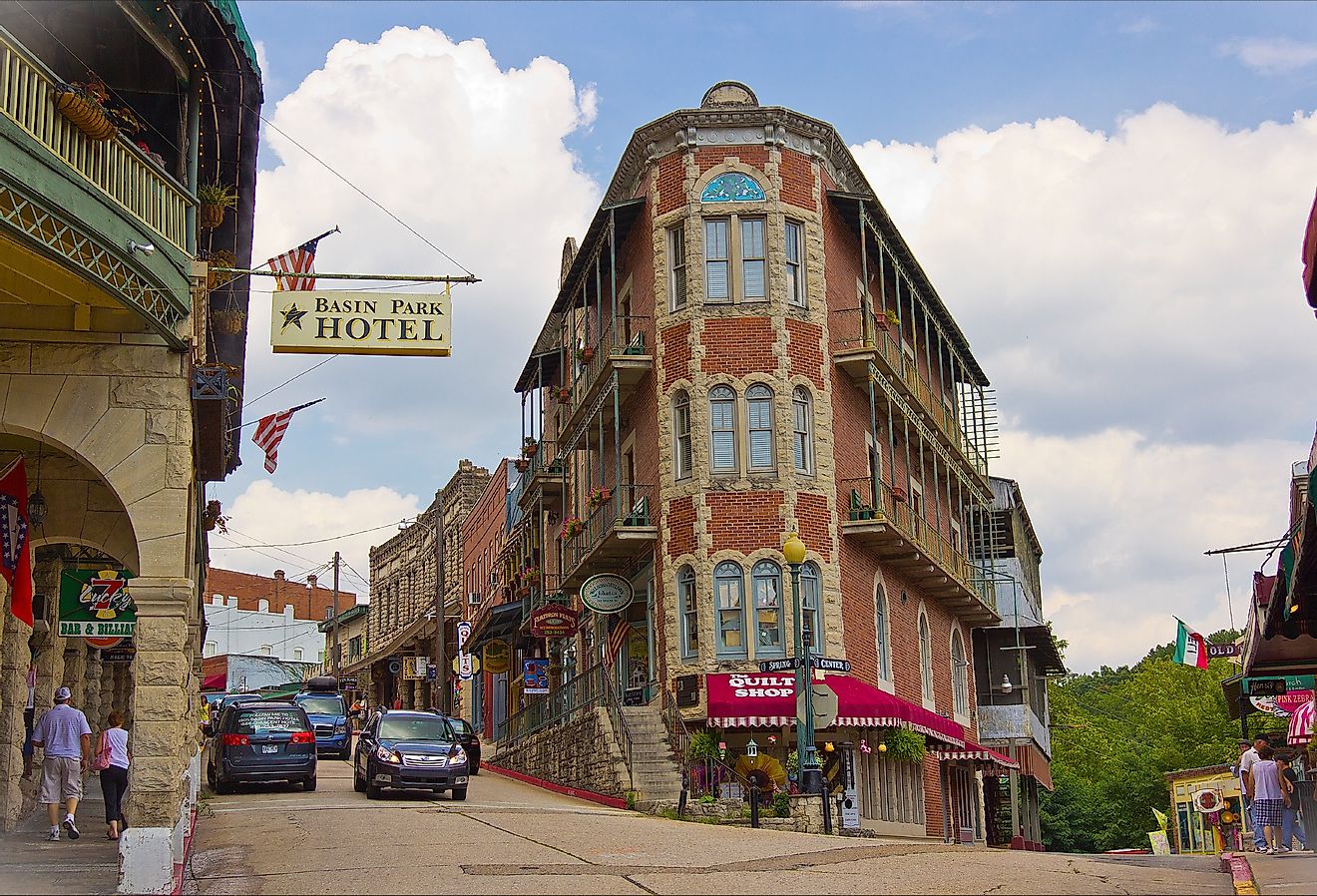 Spring and Center Streets in Eureka Springs, Arkansas. Image credit doug_wertman, CC BY 2.0 <https://creativecommons.org/licenses/by/2.0>, via Wikimedia Commons