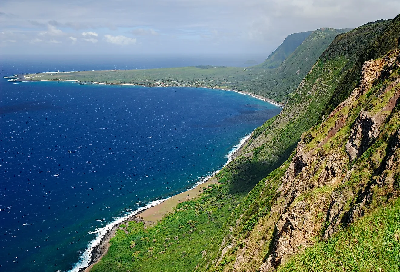 Sheer Sea cliffs of Kalaupapa, Molokai, Hawaii.