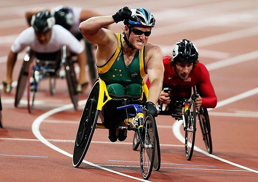 The Australian Paralympian Richard Colman (at the front) on the verge of winning at the 2012 Summer Paralympic Games in London
