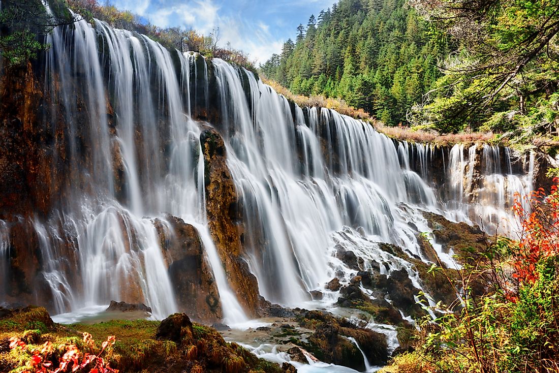 The Nuo Ri Lang Waterfall in Jiuzhaigou National Park. 