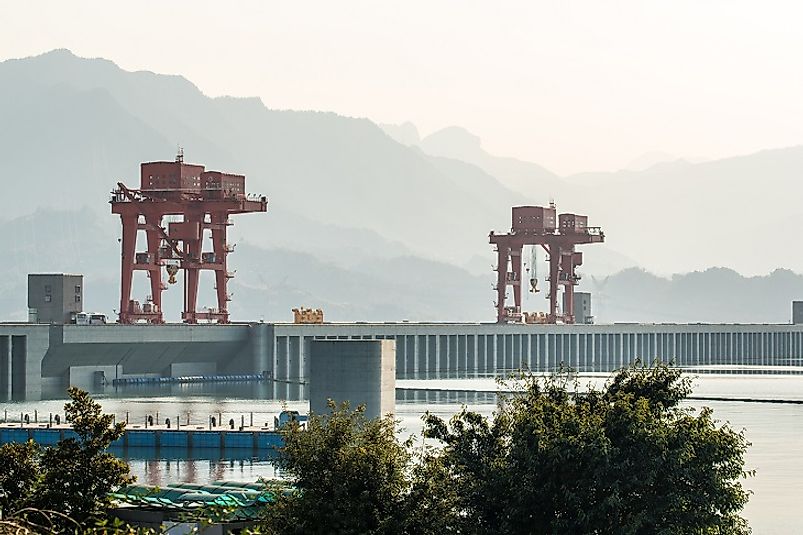 Three Gorges Dam along the Yangtze River in the Chinese Province of Hubei. It has the largest installed hydroelectric generation capacity of any dam in the world.