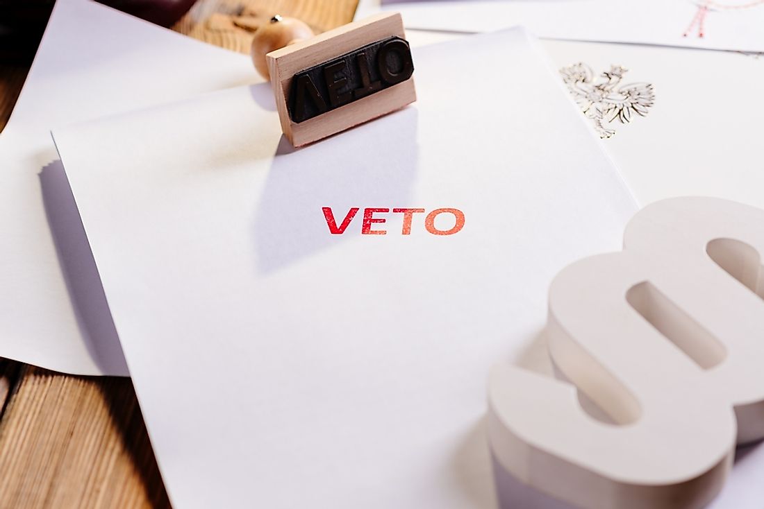 In the United States, the president has the power to perform a veto. 