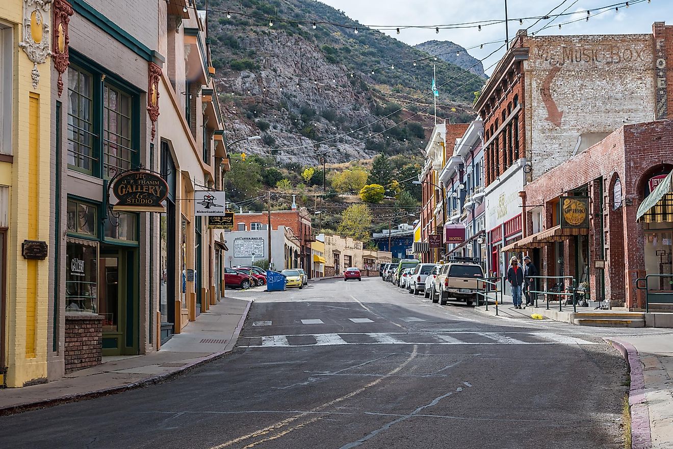 Street view in Bisbee, Arizona. Image credit Cheri Alguire via Shutterstock.com