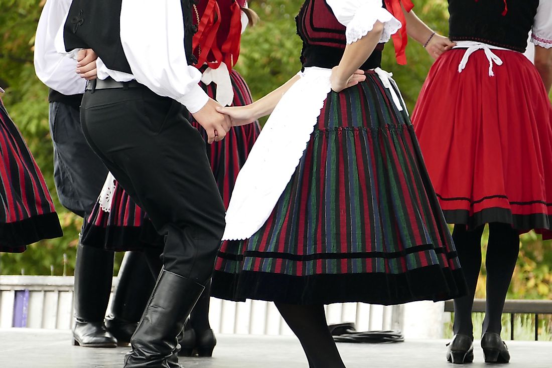 Traditional Hungarian folk dancers. 