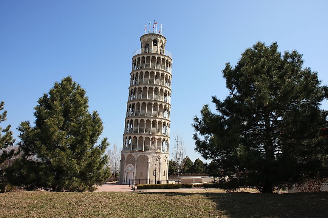 America's leaning tower in Niles, Illinois. 