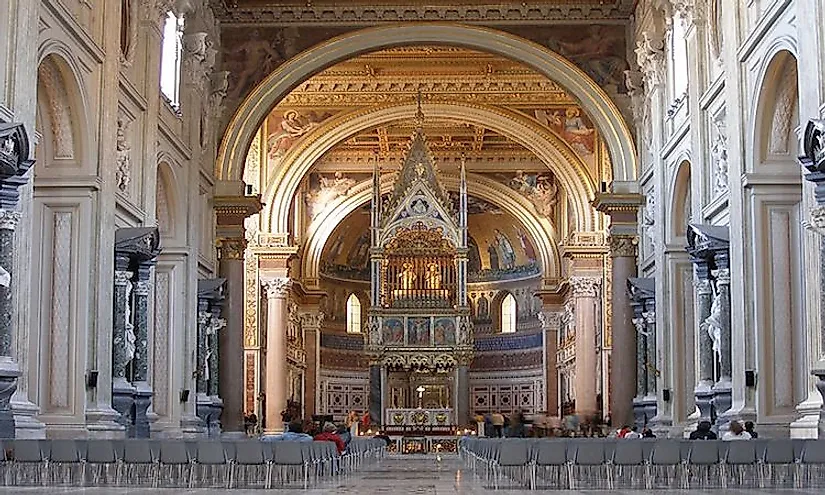 The interiors of the Papal Archbasilica of Saint John in Lateran.
