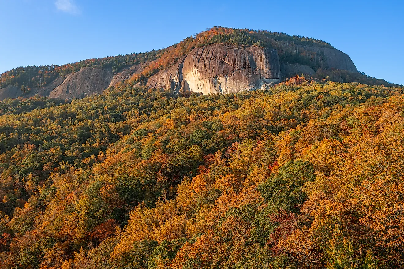 Pisgah National Forest, North Carolina, at Looking Glass Rock during autumn season in the morning.