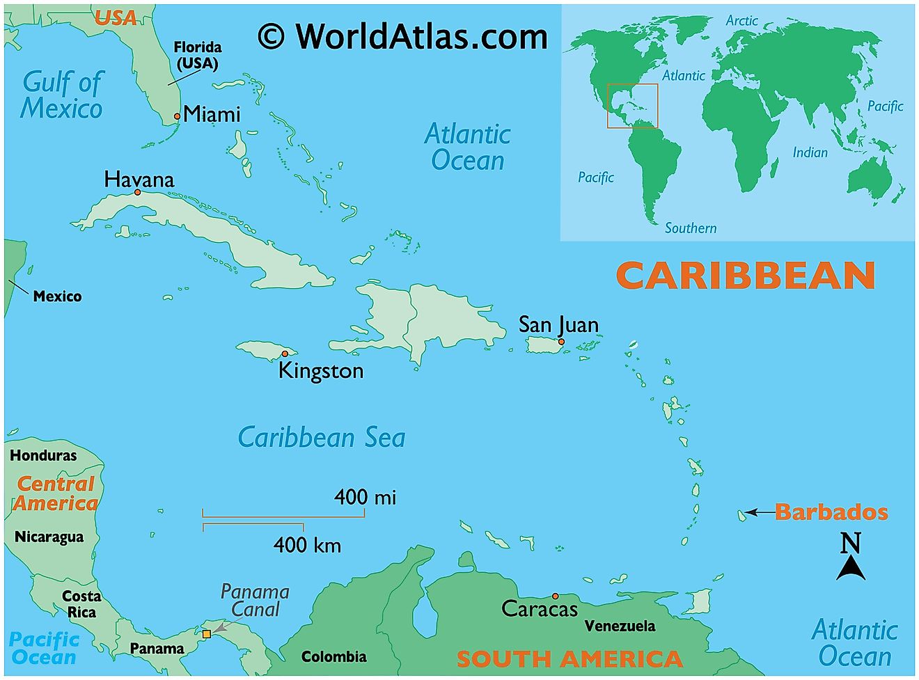 Mapa que muestra la ubicación de Barbados en el mundo.