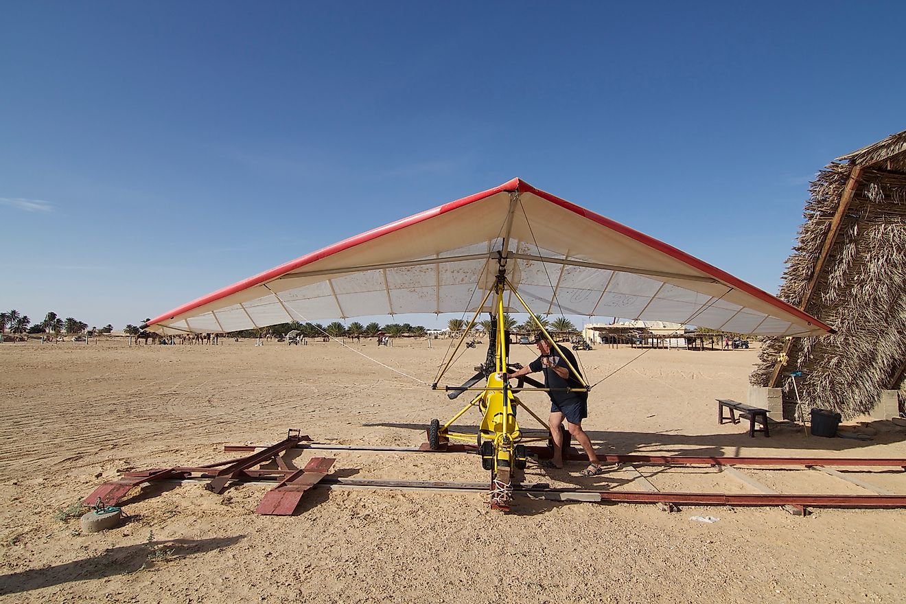 A glider plane for tourist to fly over the desert in Tamezret, Tunisia. Image credit: Wang Sing/Shutterstock.com