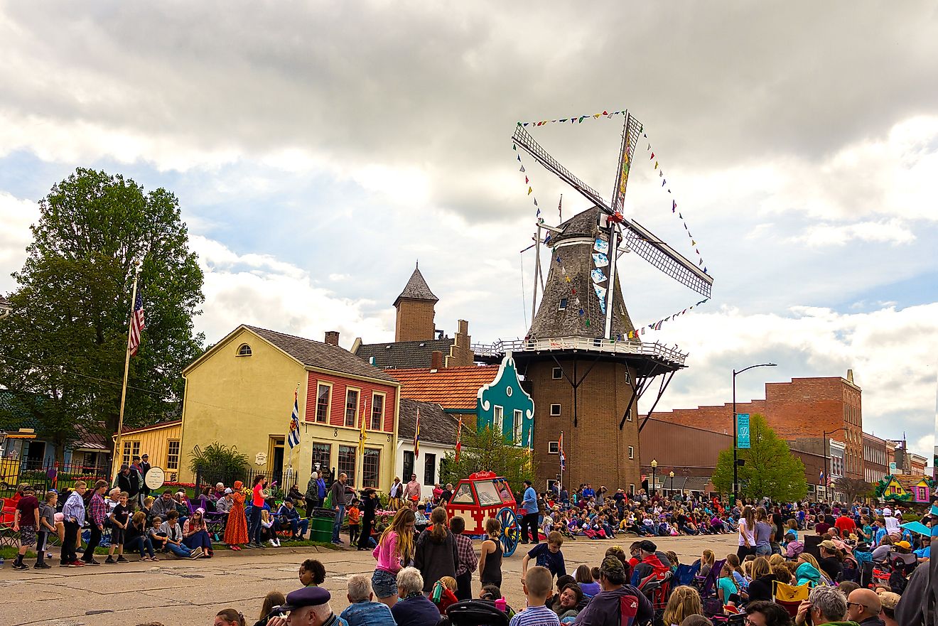 Tulip time festival in Pella, Iowa. Editorial credit: yosmoes815 / Shutterstock.com.