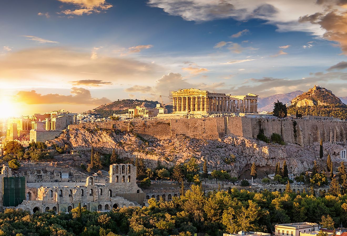 The Acropolis of Athens, Greece, with the Parthenon Temple on top of the hill during a summer sunset. Image credit: Sven Hansche via Shutterstock
