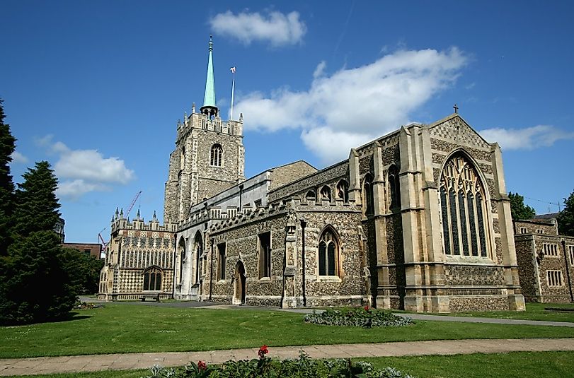 Chelmsford Anglican Cathedral in Chelmsford, Essex, England, dedicated to the Saints Mary the Virgin, Peter, and Cedd.
