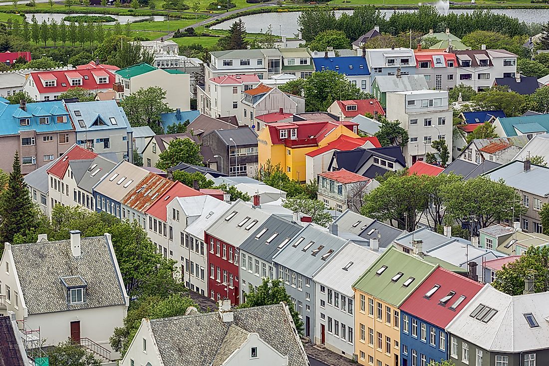 A middle class neighborhood in Reykjavik, Iceland. 