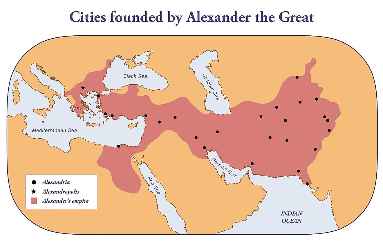 Map of cities founded by Alexander the Great.