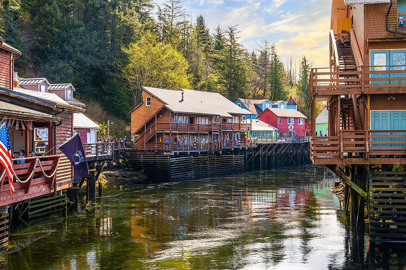 Historic shops along the Ketchikan Creek in Ketchikan, Alaska. Editorial credit: Kirk Fisher / Shutterstock.com