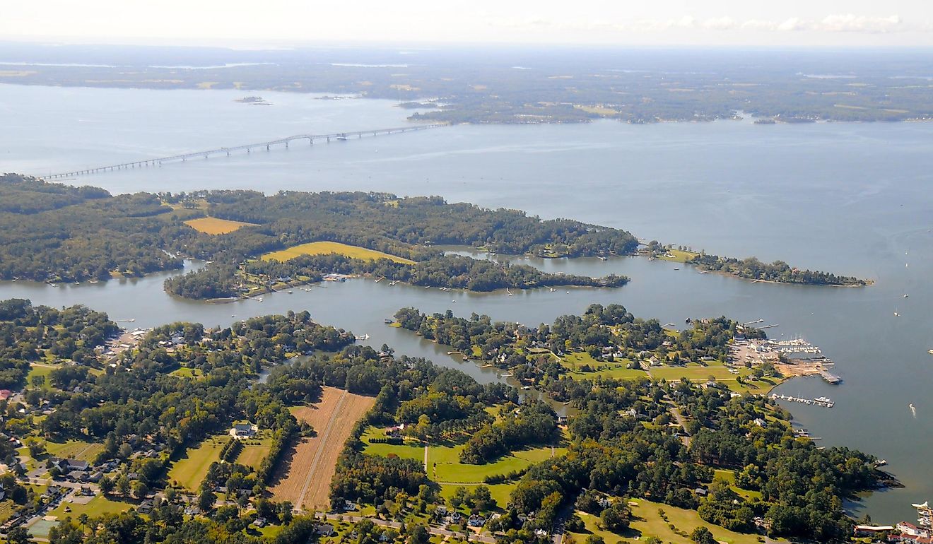  Aerial view of Irvington, Virginia, on the banks of the Rappahannock River. Image credit David Broad via Wikimedia Commons