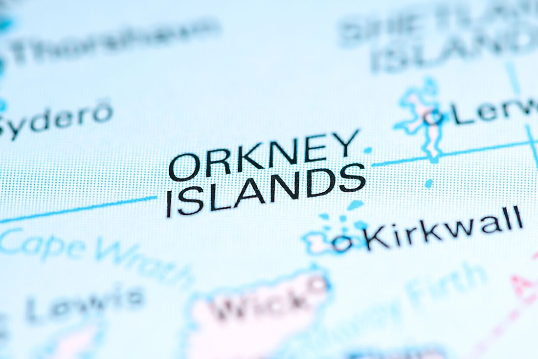 A map showing the Orkney Islands, one of the archipelagos of Scotland. 