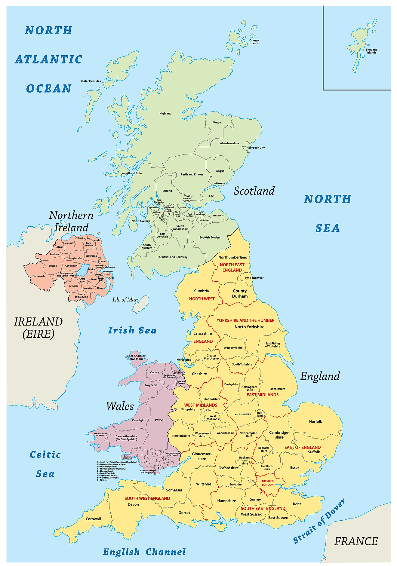 Mapa administrativo del Reino Unido que muestra sus países constituyentes.