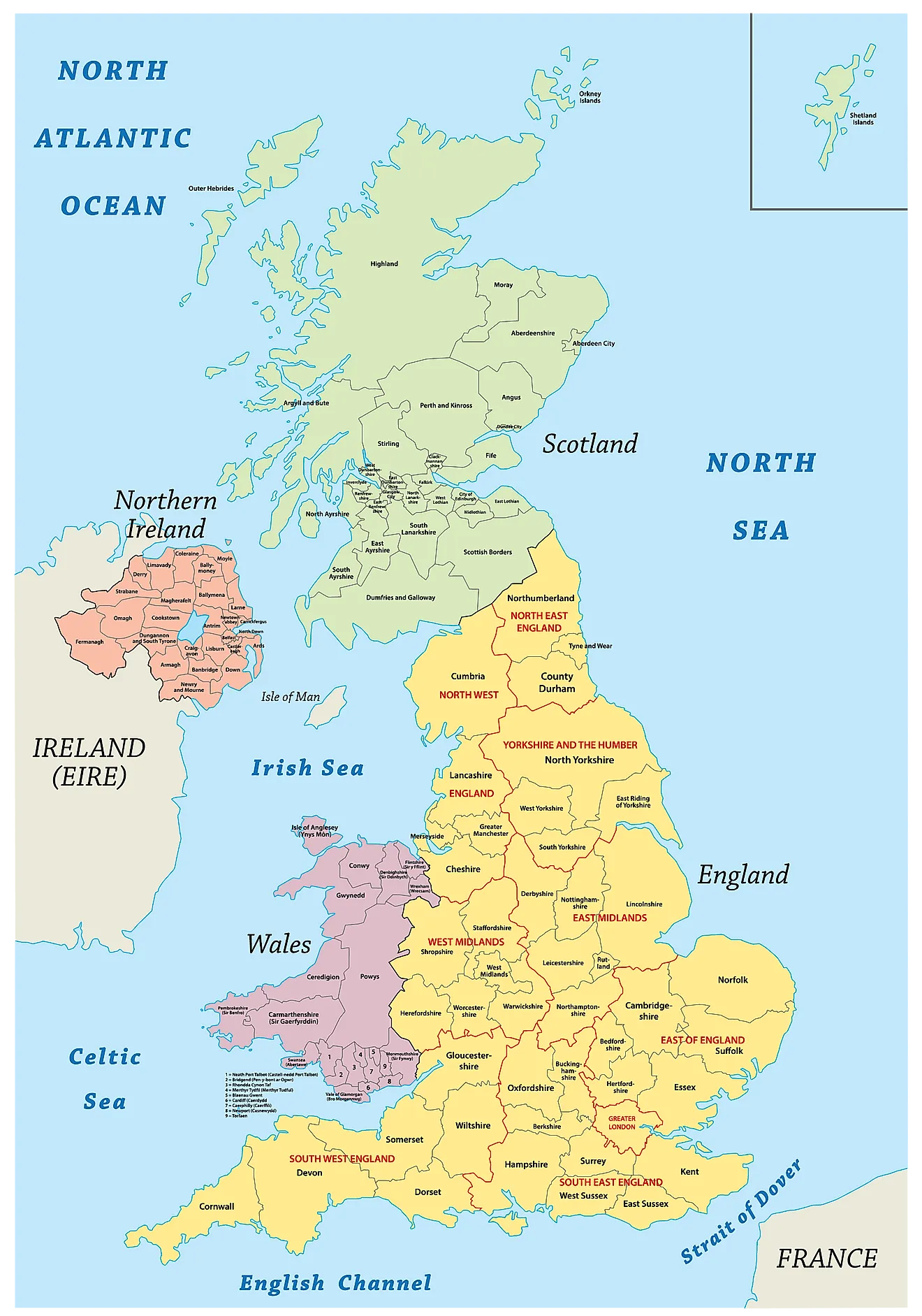 Administrative Map of The United Kingdom showing its constituent countries.