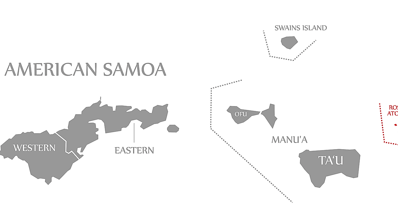Political Map of American Samoa showing its 3 districts and 2 islands 