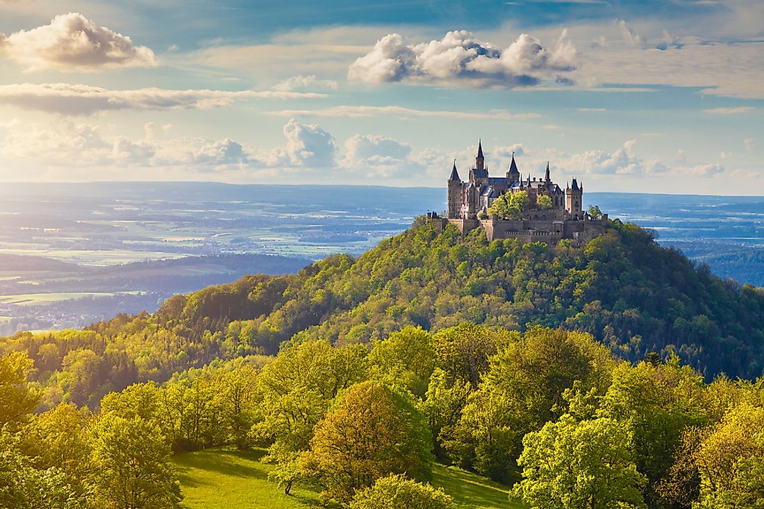Hohenzollern Castle, in Germany, is an example of a castle. 