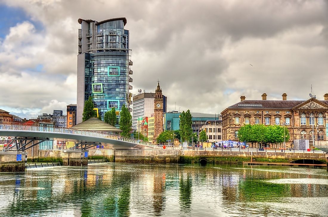 A view of Belfast and the river Lagan in Northern Ireland. 