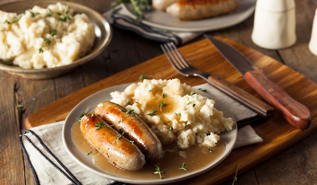 Bangers and mash is a popular dish in England.