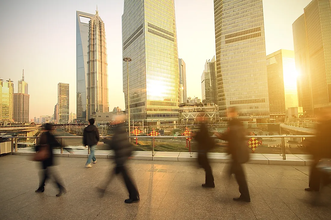 A city scene in Shanghai. China is considered by economists to be a newly industrialized country.