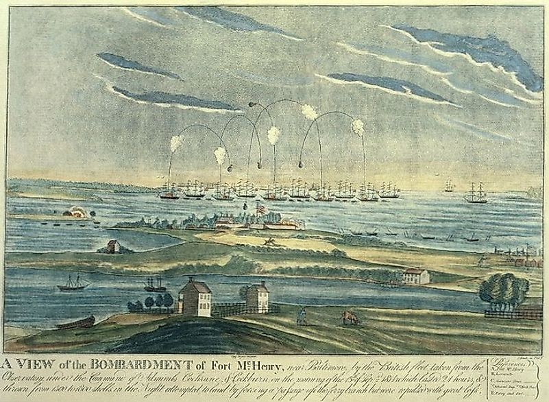 An artist's rendition of the bombardment of Fort McHenry during the Battle Of Baltimore.