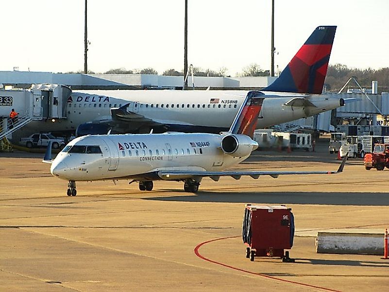 Massive cargo and passenger planes at Memphis International Airport in the U.S. state of Tennessee.