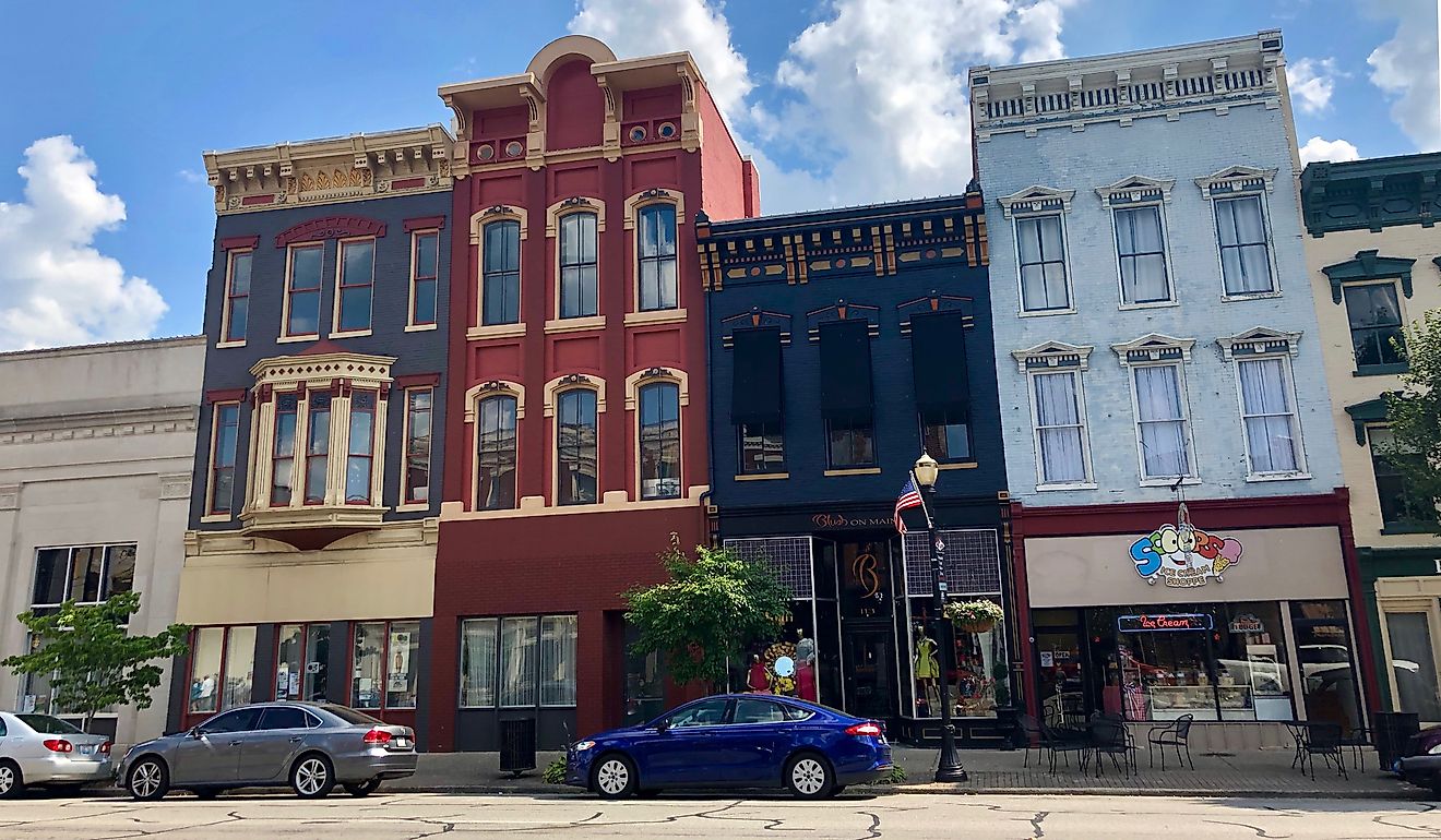 Historic buildings line Main Street in Madison. By Warren LeMay from Cullowhee, NC, United States - Main Street, Madison, IN, CC0, https://commons.wikimedia.org/w/index.php?curid=81282623