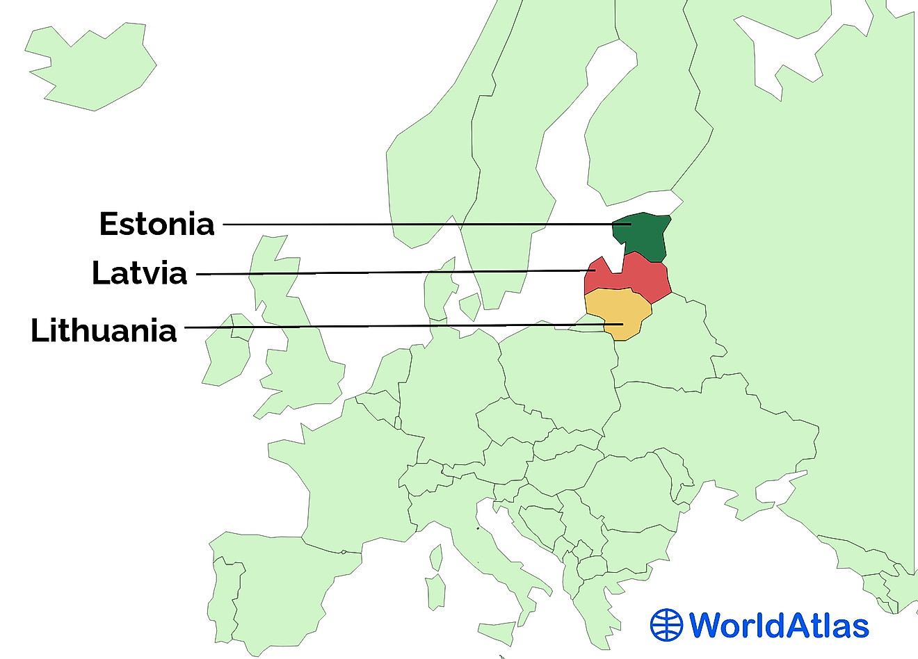 Map showing the Baltic countries of Europe.