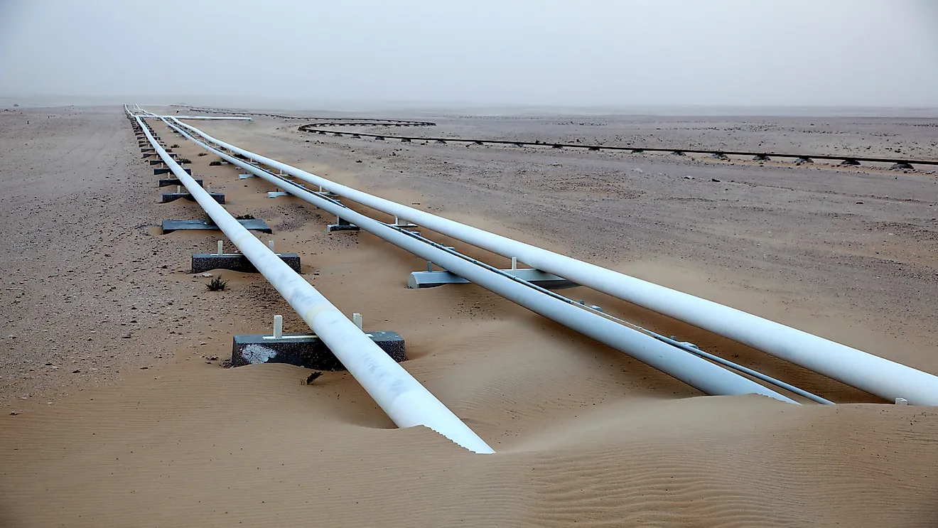  Oil pipeline in the desert of Qatar.