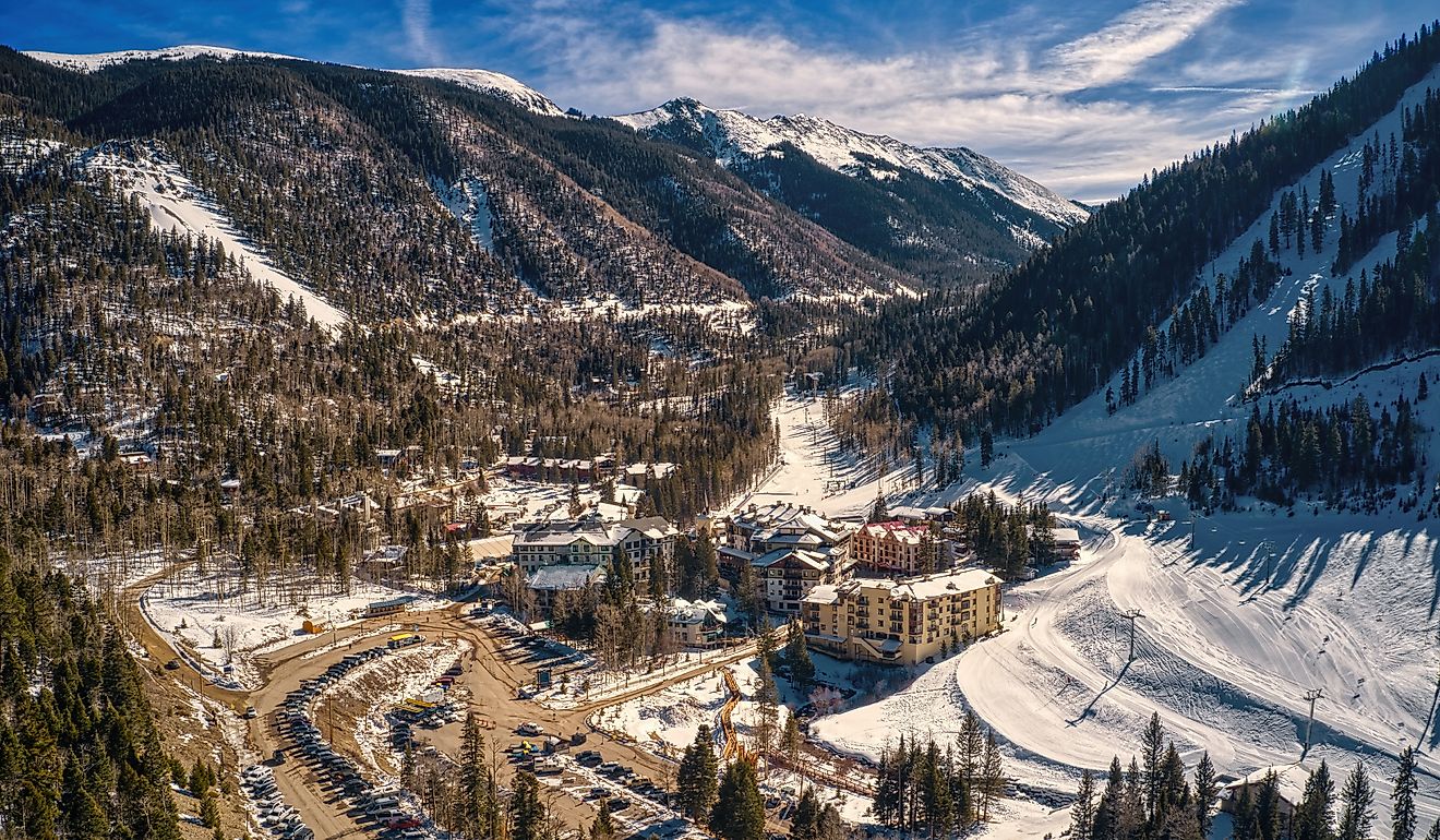 Aerial View of popular Ski Slopes near Taos, New Mexico.