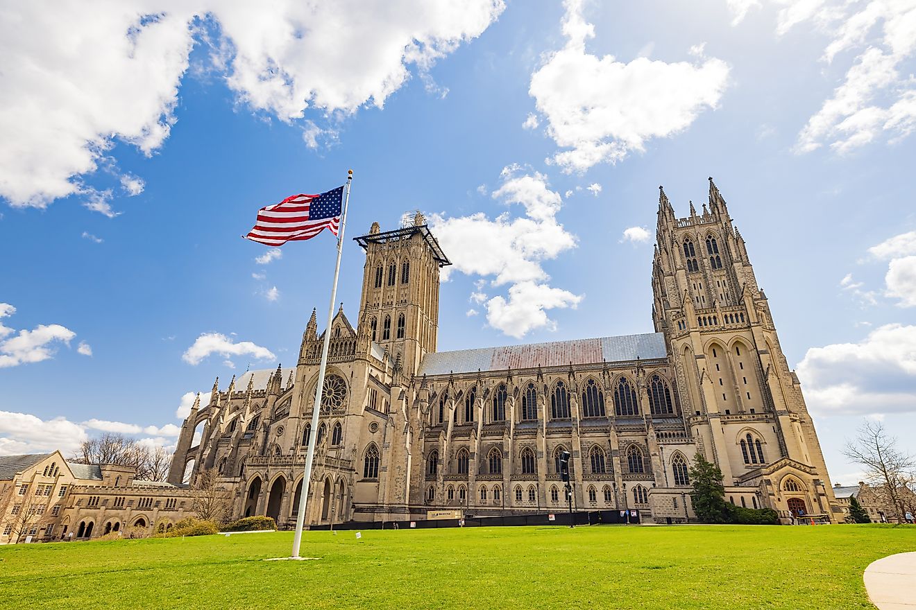 Exterior view of the Washington National Cathedral at Washington, DC.