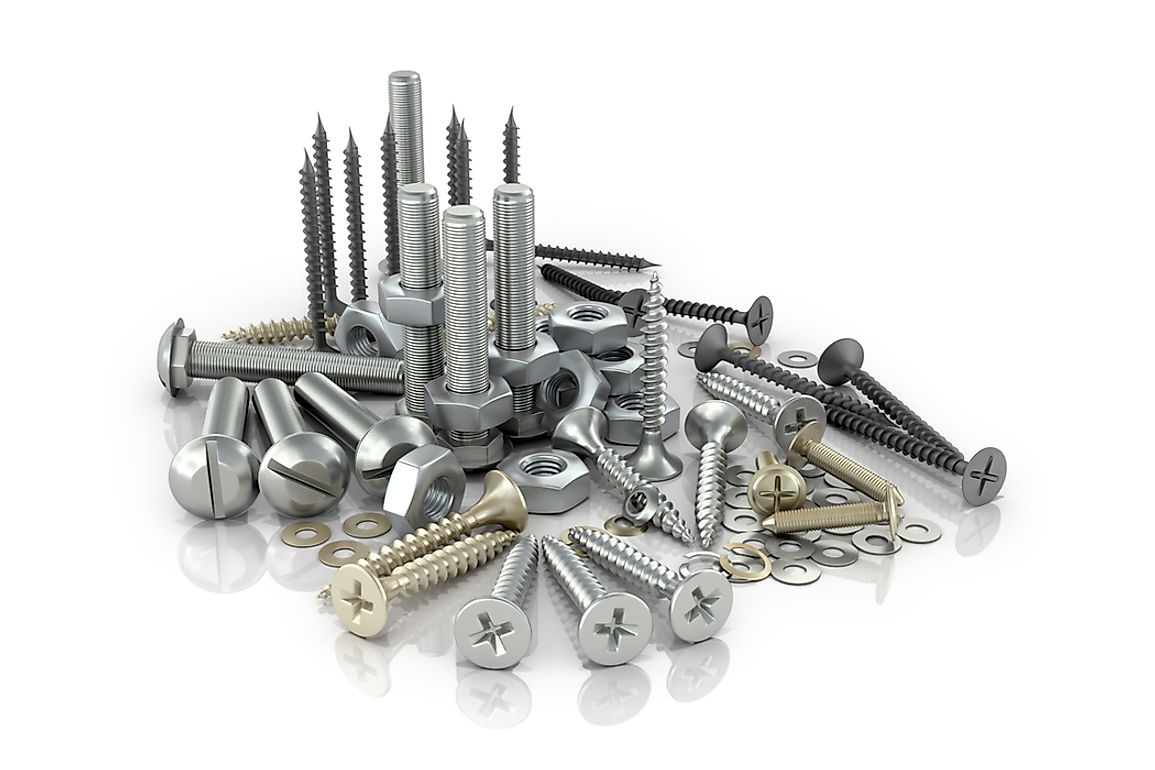 Iron fasteners include screws, nuts, and studs.
