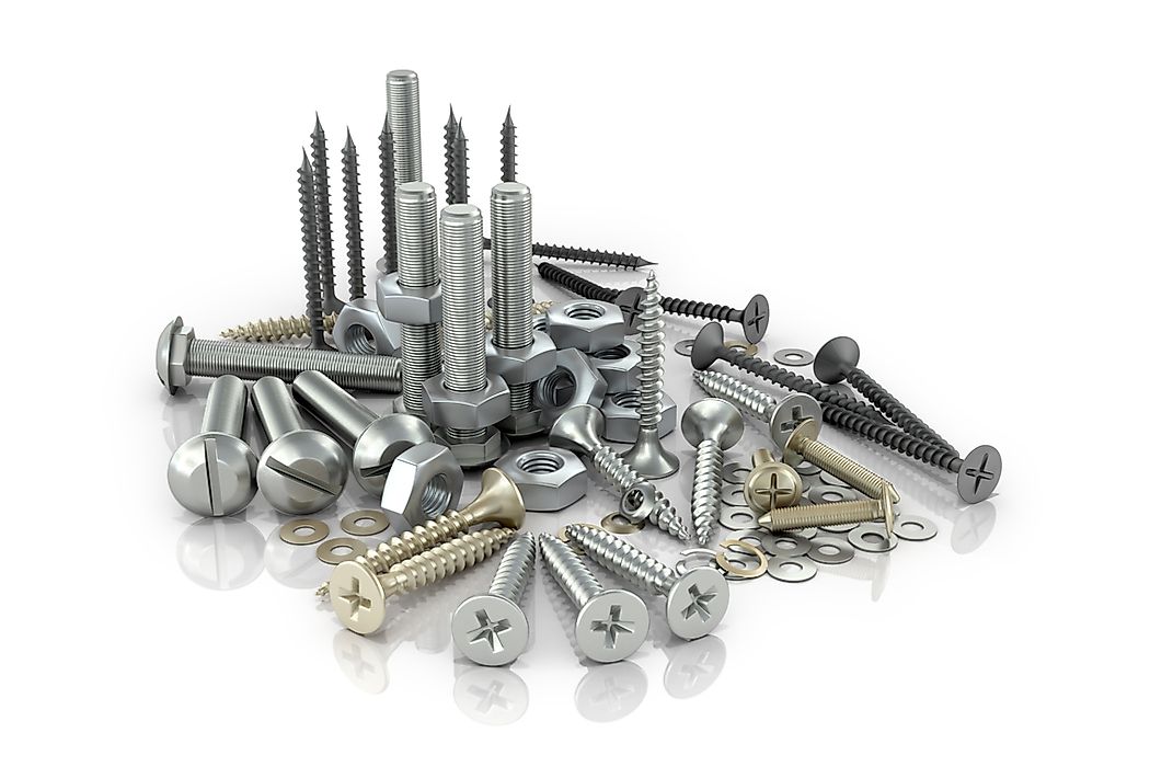 Iron fasteners include screws, nuts, and studs.