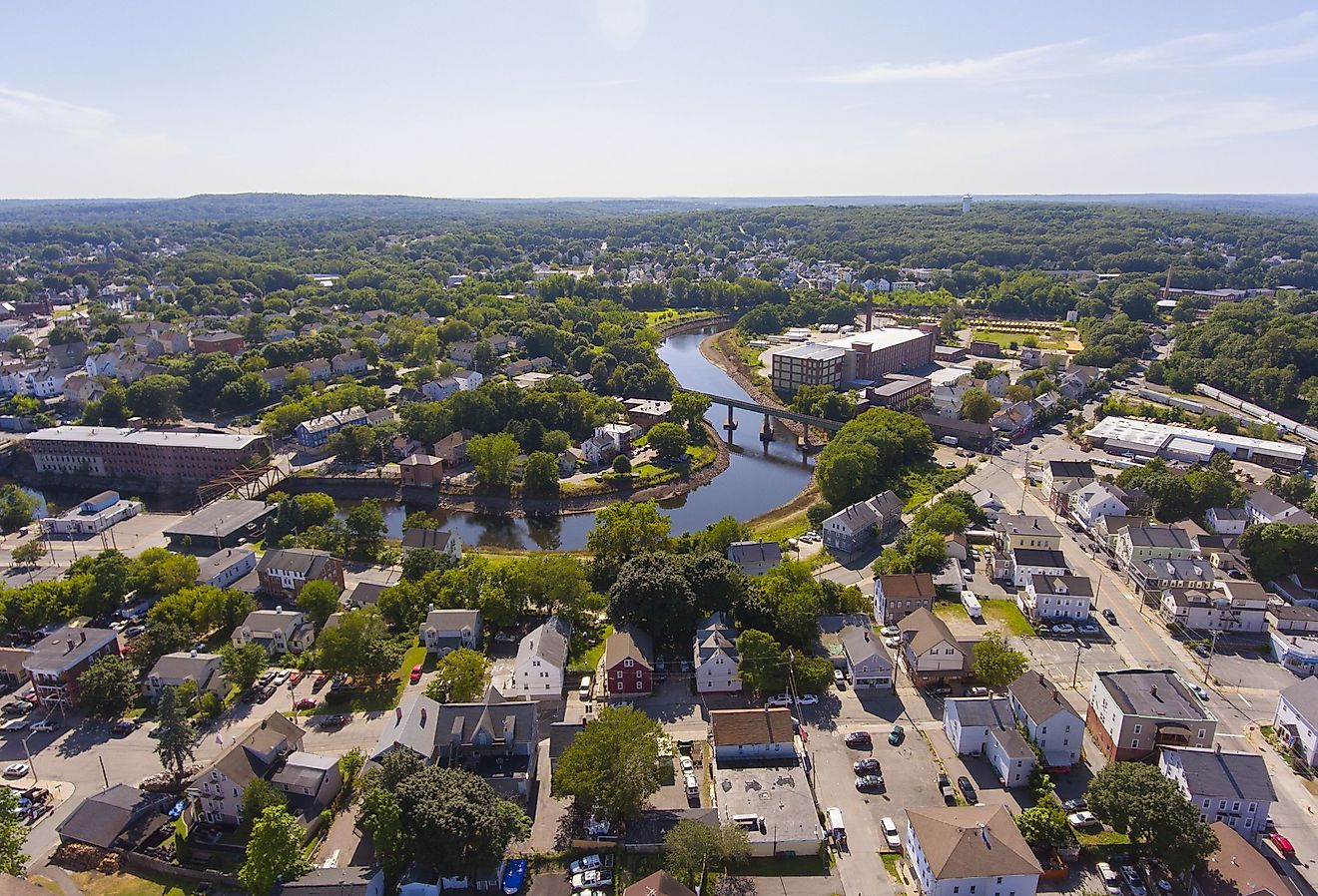 Blackstone River and Woonsocket Falls Dam in downtown Woonsocket, Rhode Island.