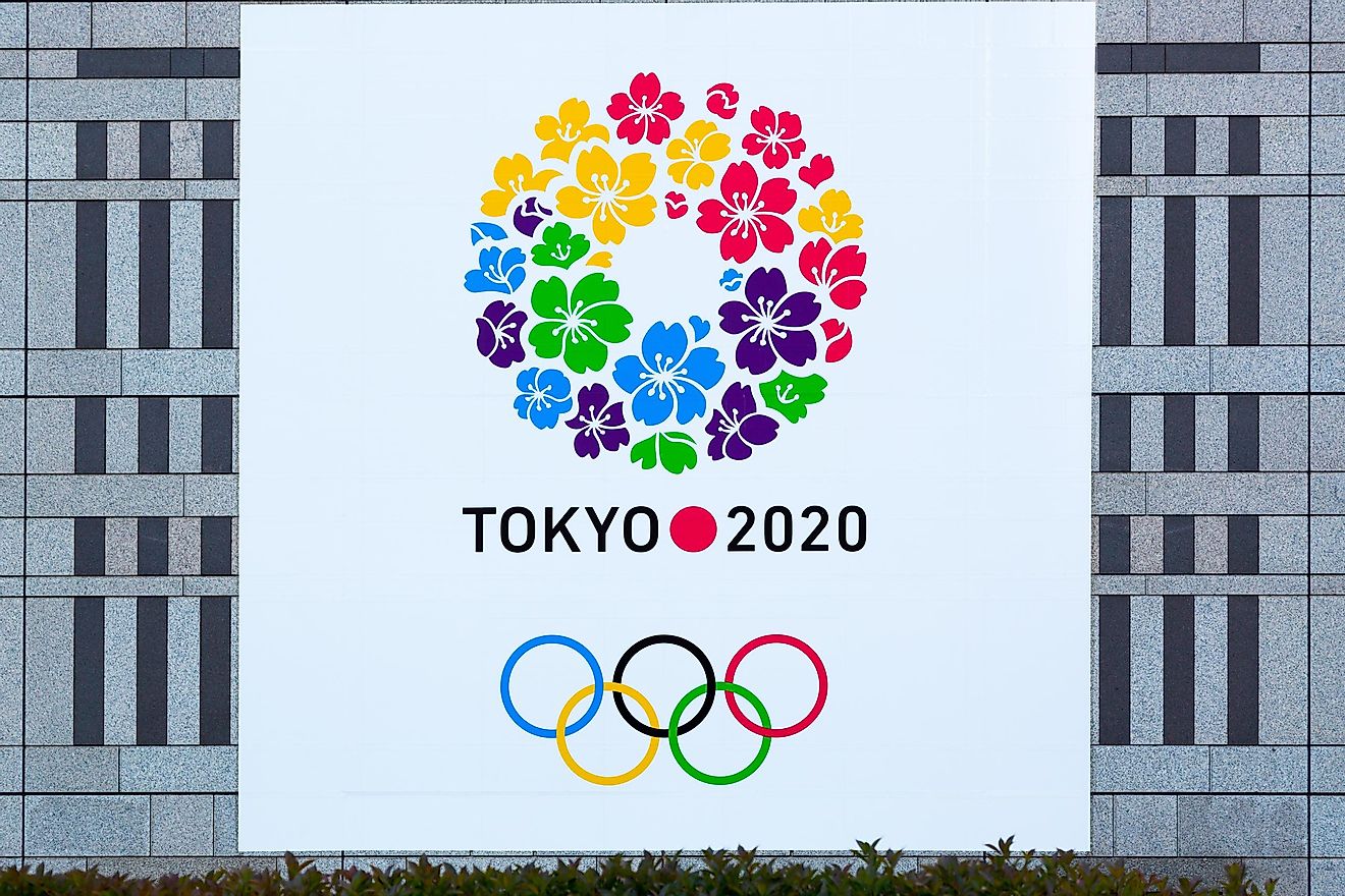 Tokyo 2020 Olympics banner on a government building. Editorial credit: Pumidol / Shutterstock.com.