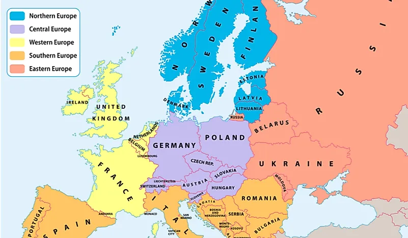 A map showing England's location in western Europe. 