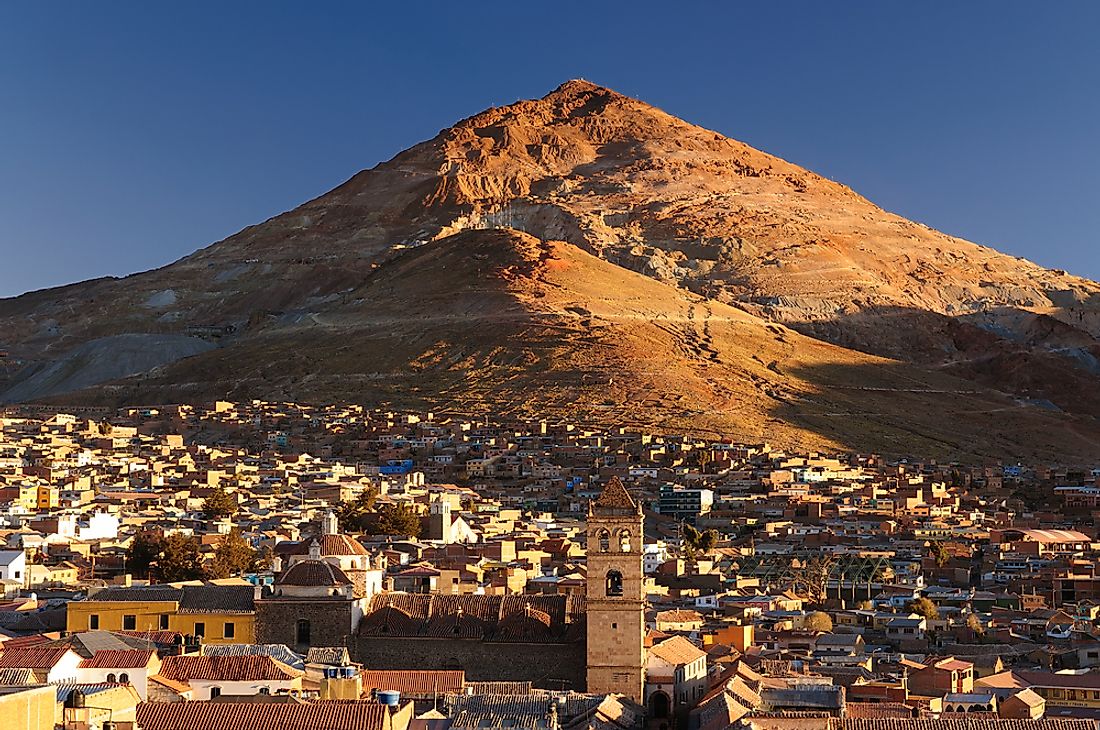 Potosi, Bolivia at the foot of the Cerro de Potosi Mountain at an elevation of 4,090 meters.