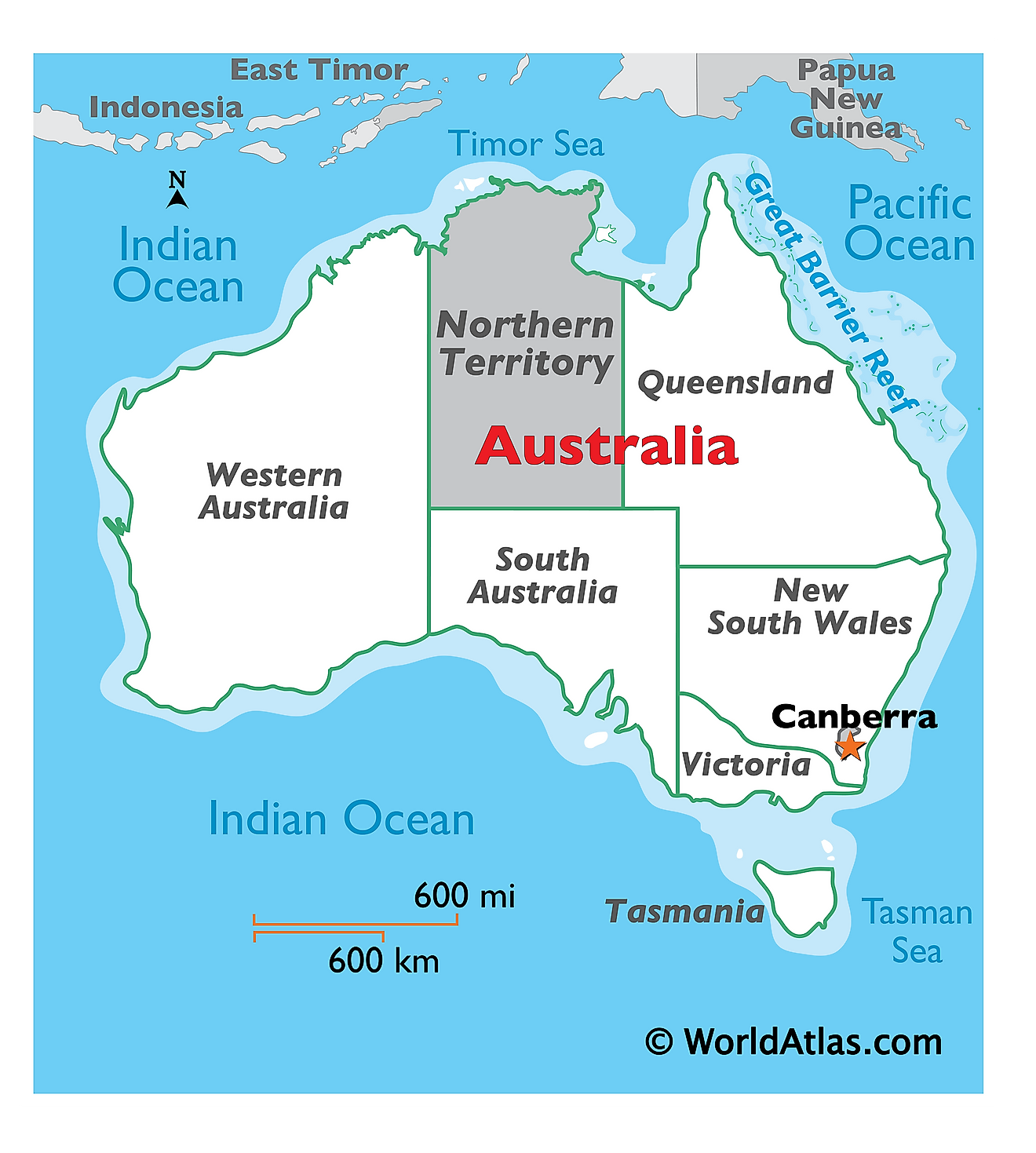 Map showing location of Northern Territory in the world.