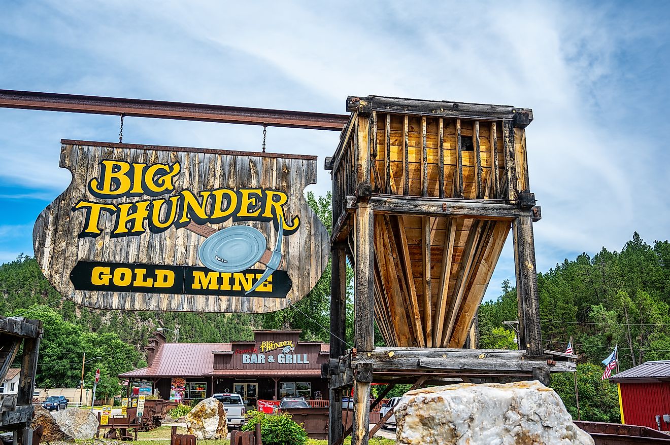 Big Thunder Gold Mine entrance sign in South Dakota. Editorial credit: Lost_in_the_Midwest / Shutterstock.com