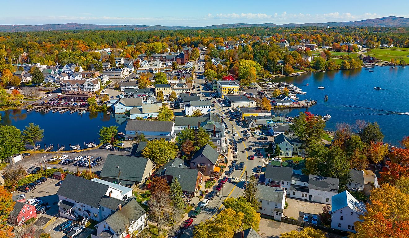 Lake Winnipesaukee aerial view on Main Street, Wolfeboro, New Hampshire.