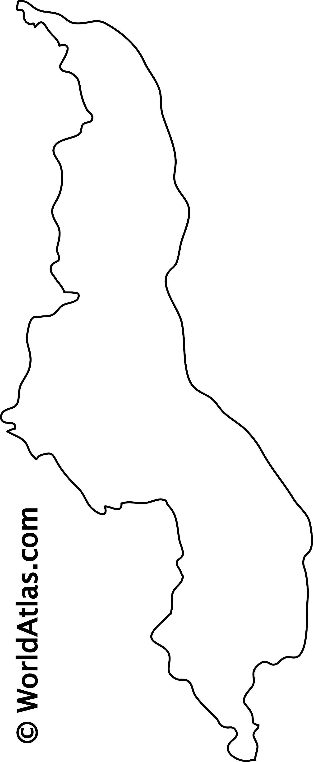 Mapa de contorno en blanco de Malawi
